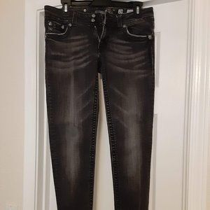 Miss Me Women's Jeans, winged back pockets, size 29, slim leg, charcoal.